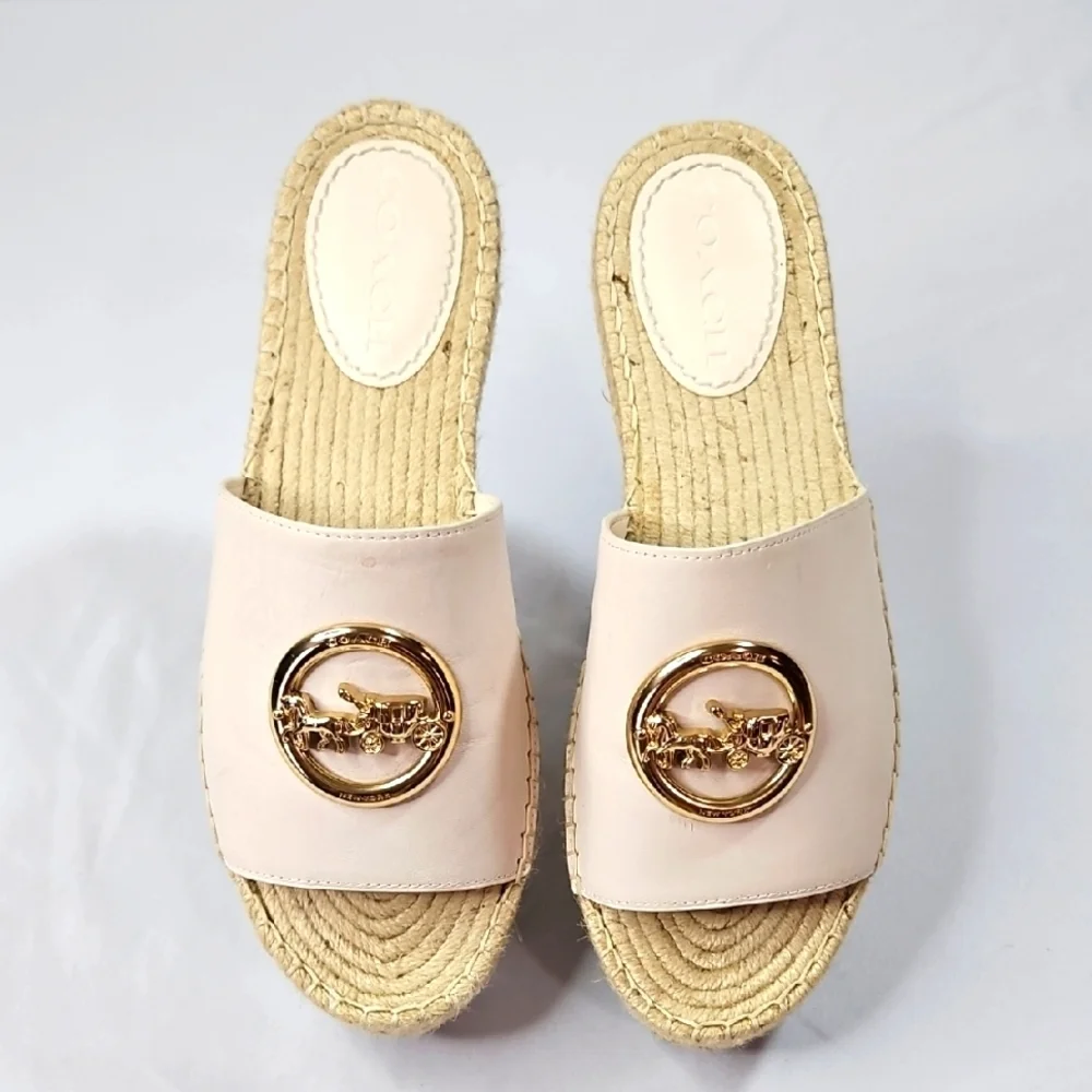 Coach Women's Cream Slide Sandals Espadrilles Wedges Size 8.5